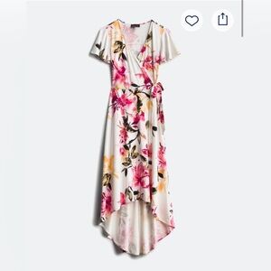 FORTUNE + IVY Irene Faux Wrap Brushed Knit Hi Lo Midi Maxi Dress